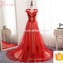 De alta calidad espumosos rojo barato vestido de novia de encaje amor una línea 2017 a medida